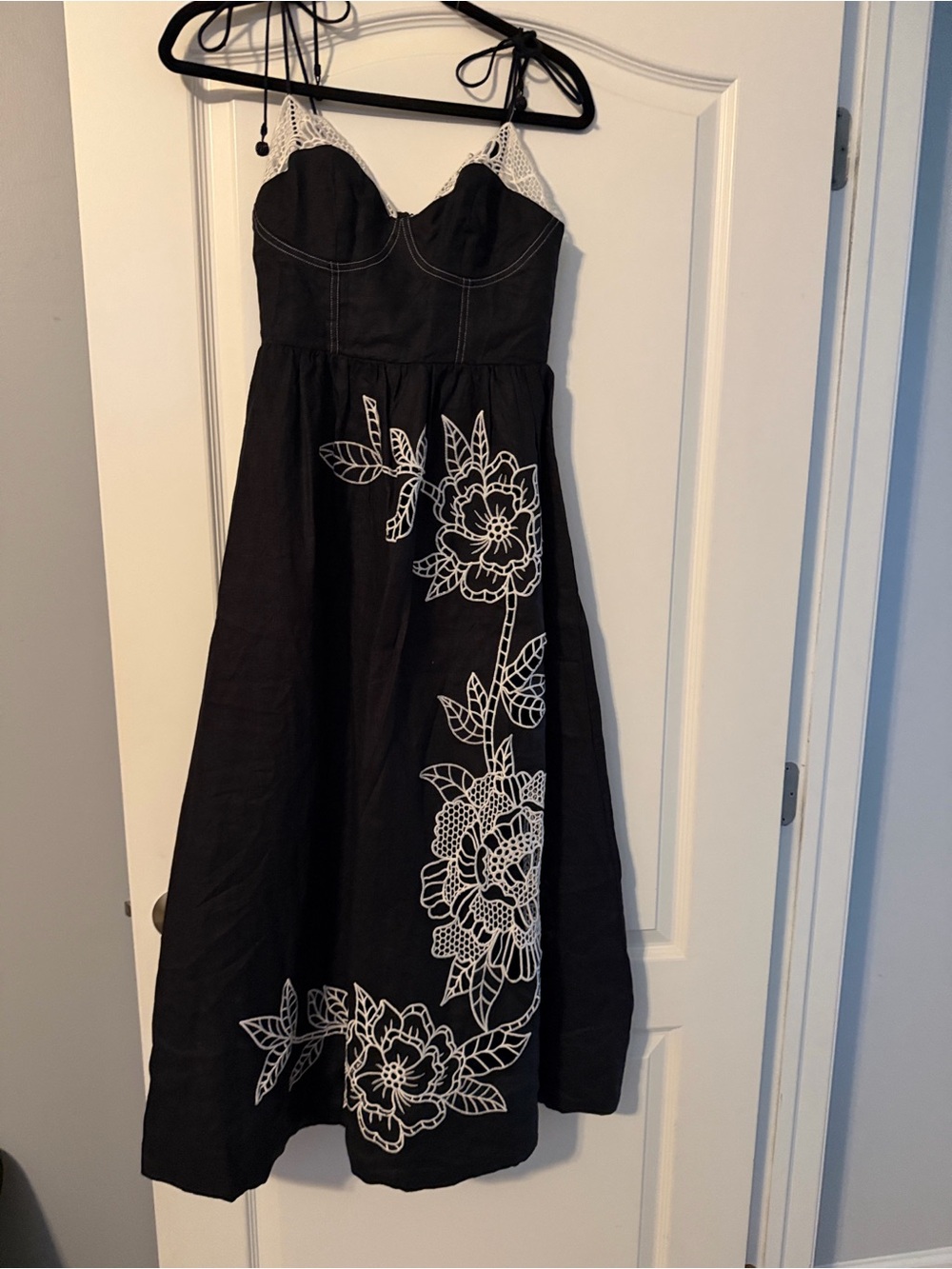 Farm Rio Richelieu Crochet Lace Linen Midi Sundress Size Small - Picture 2 of 7